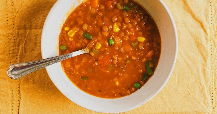 Close up on a vegetable lentil soup