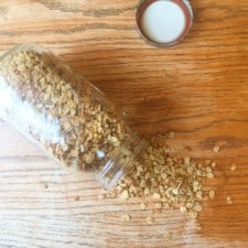 Granola spilled across a table.
