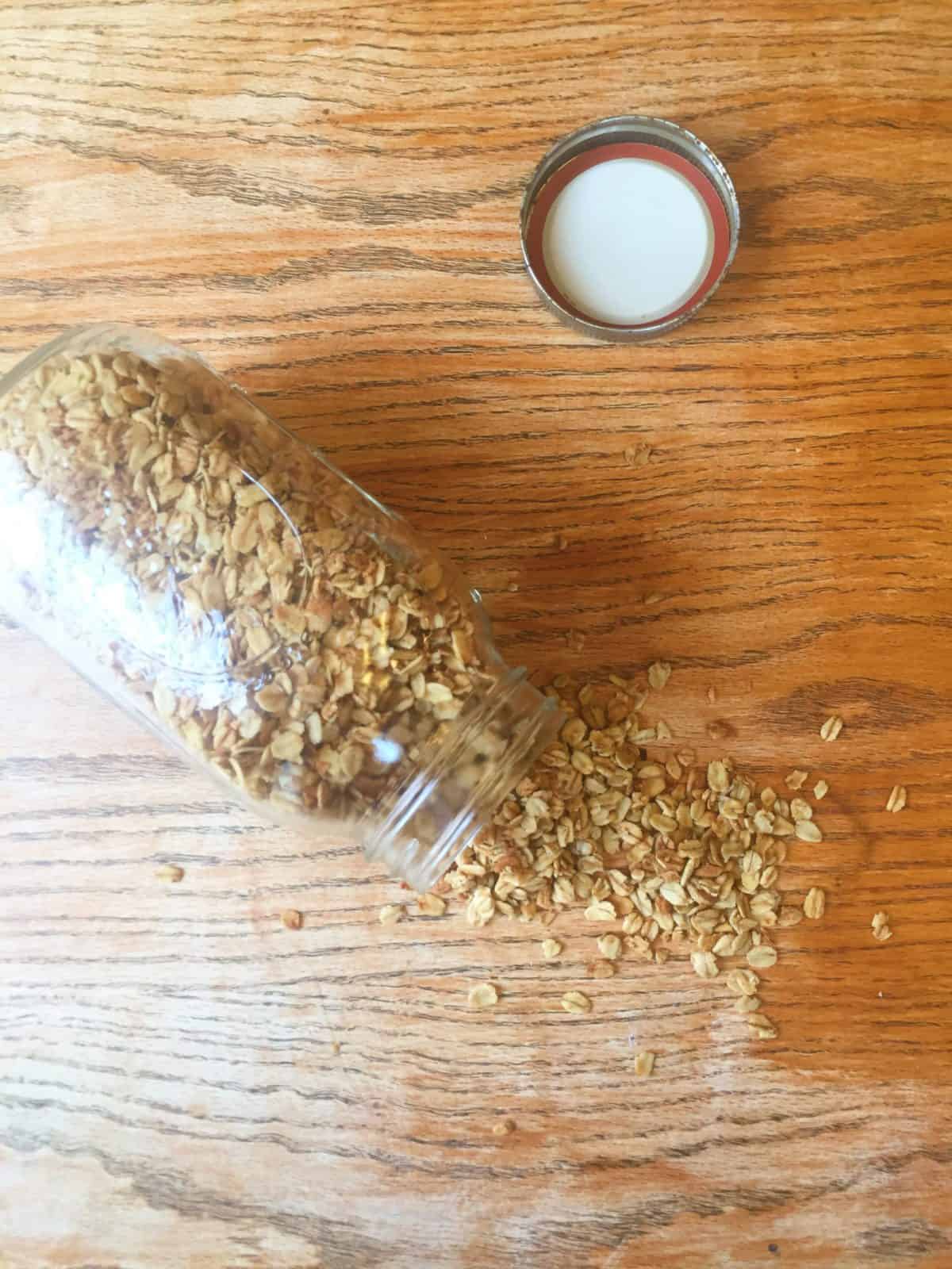 Granola spilled across a table.