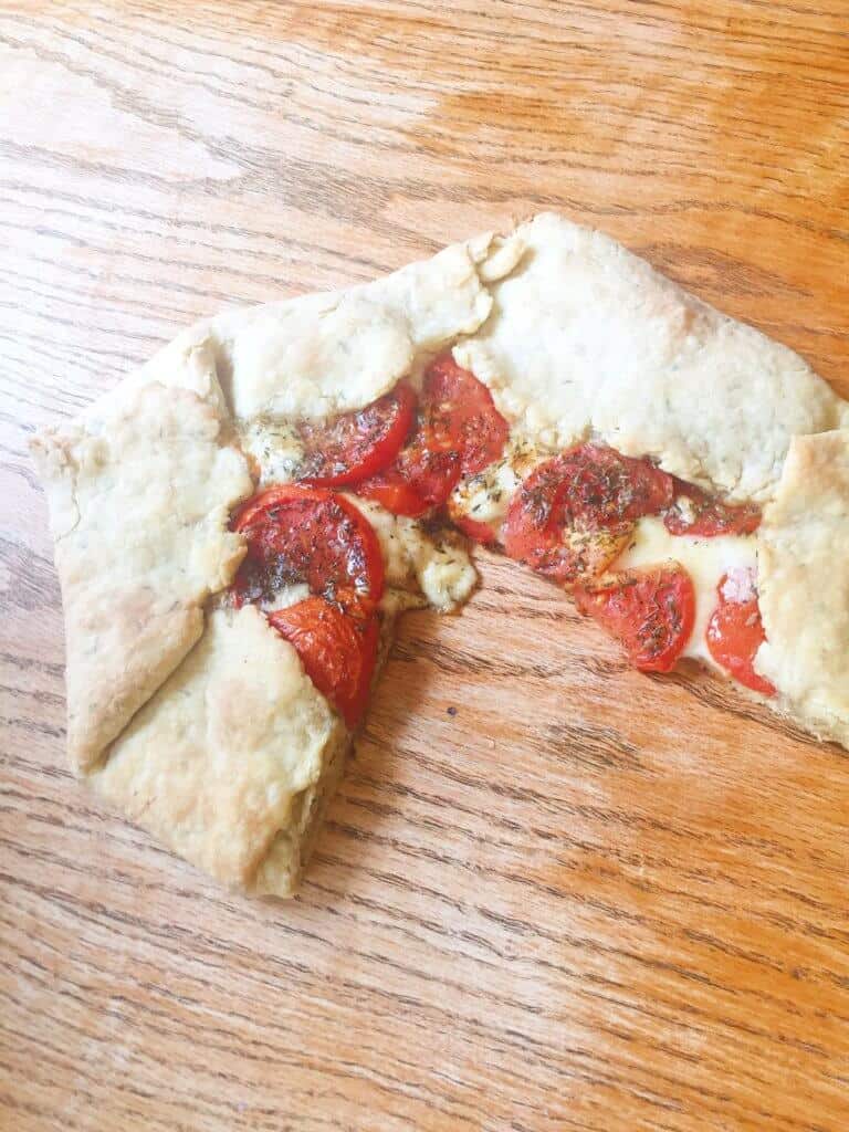 Tomato tart on a table.