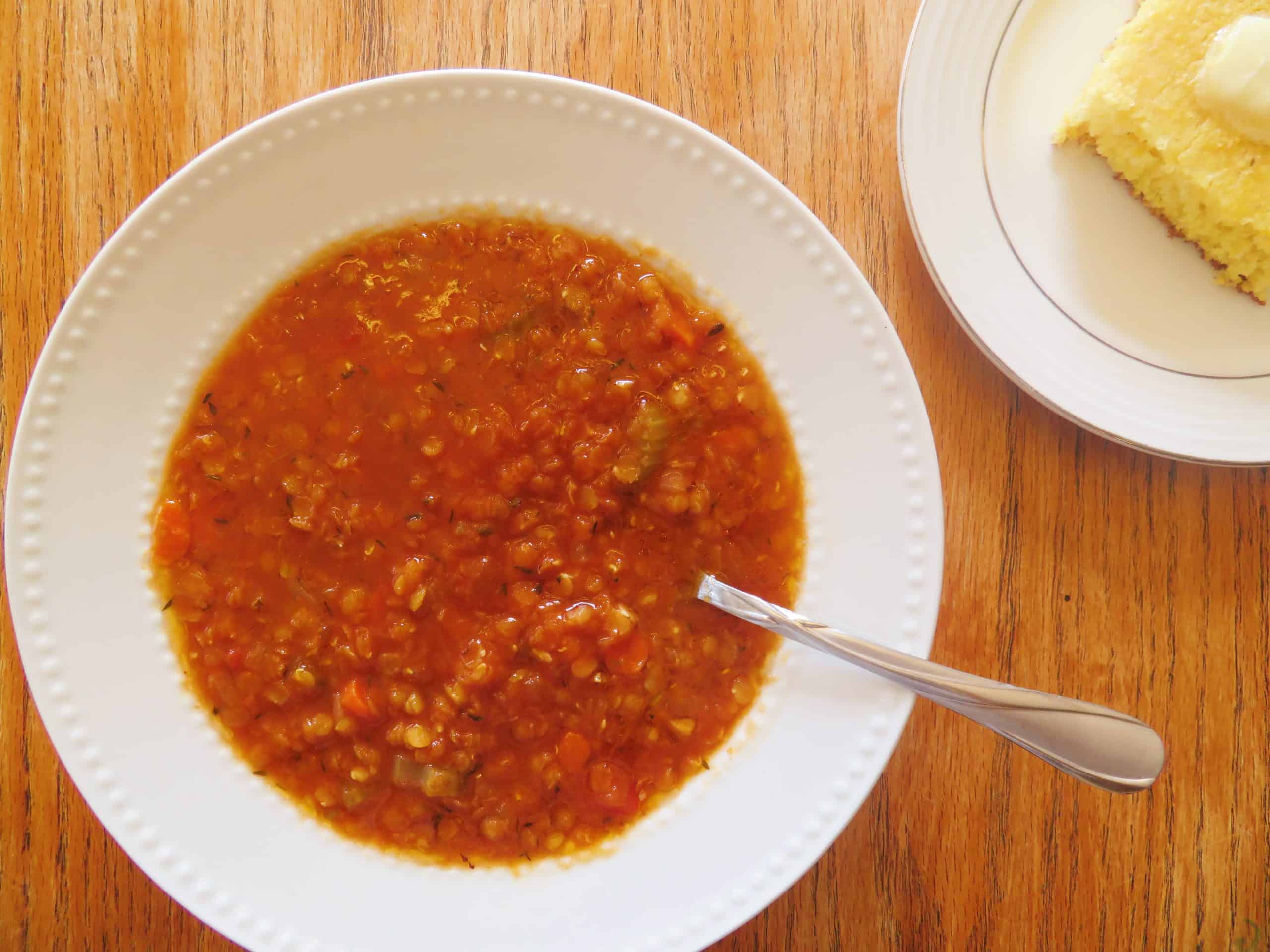 Red Lentil Soup with Lemon and Tomatoes