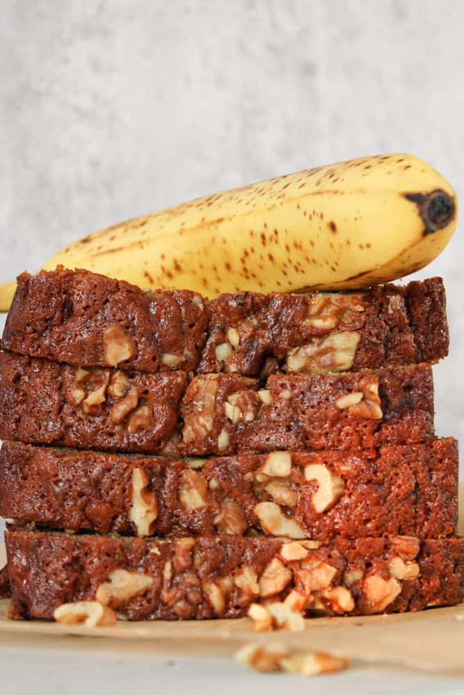 Stacked banana bread.