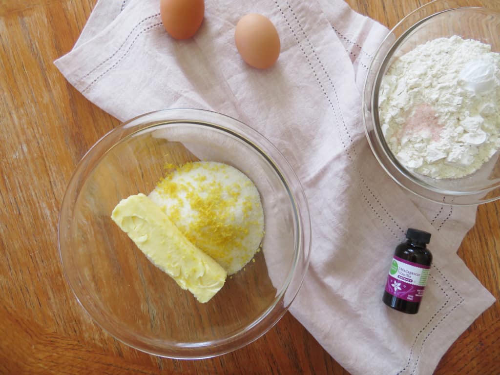 Lemon pound cake ingredients on a table