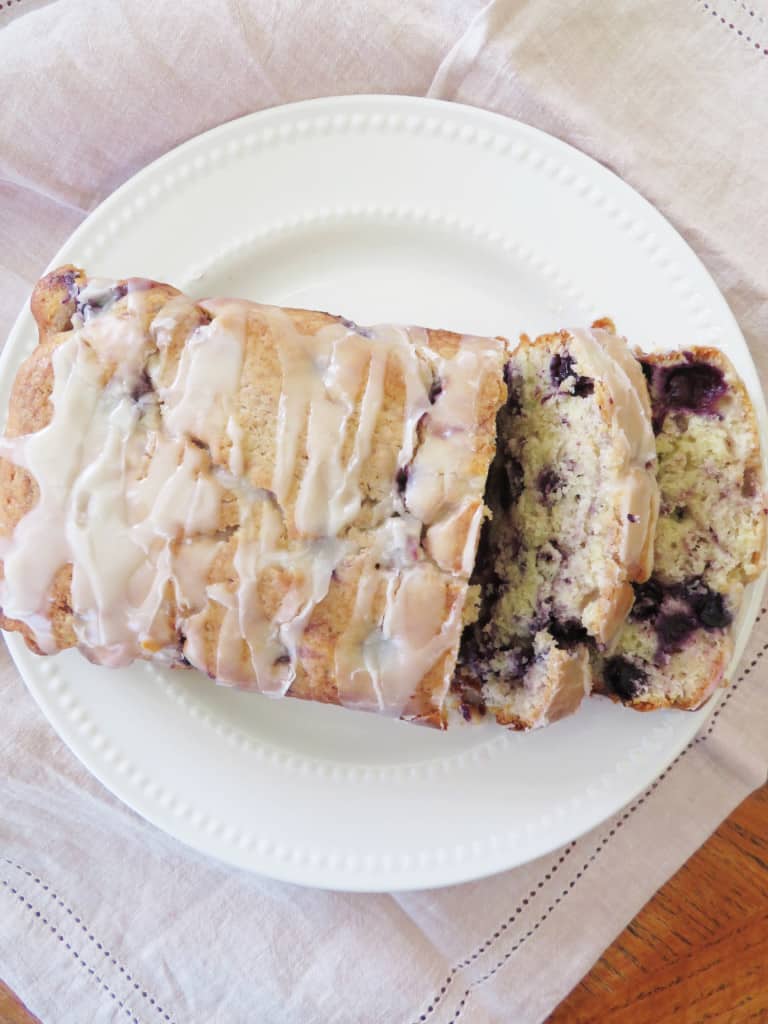 Glazed lemon pound cake on a plate
