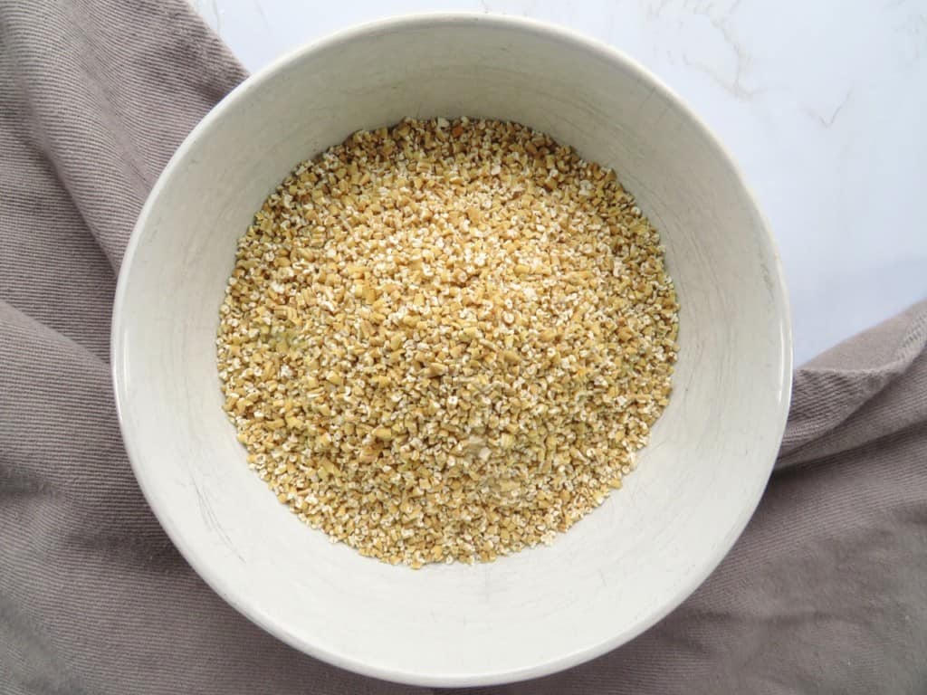 Steel cut oats in a bowl.