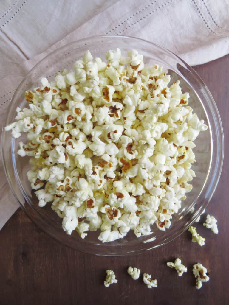 Stovetop popcorn in a bowl. 