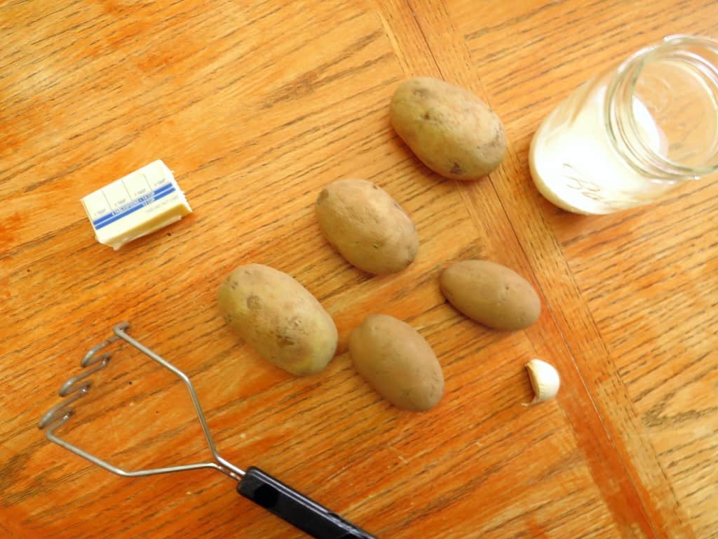 Mashed Potatoes ingredients on a table