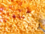 Close up on baked yogurt mac and cheese
