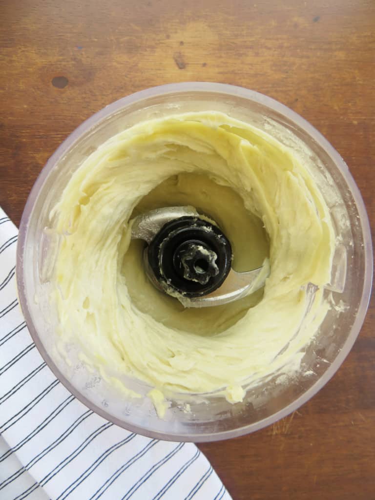 Whipped shea butter in a food processor.
