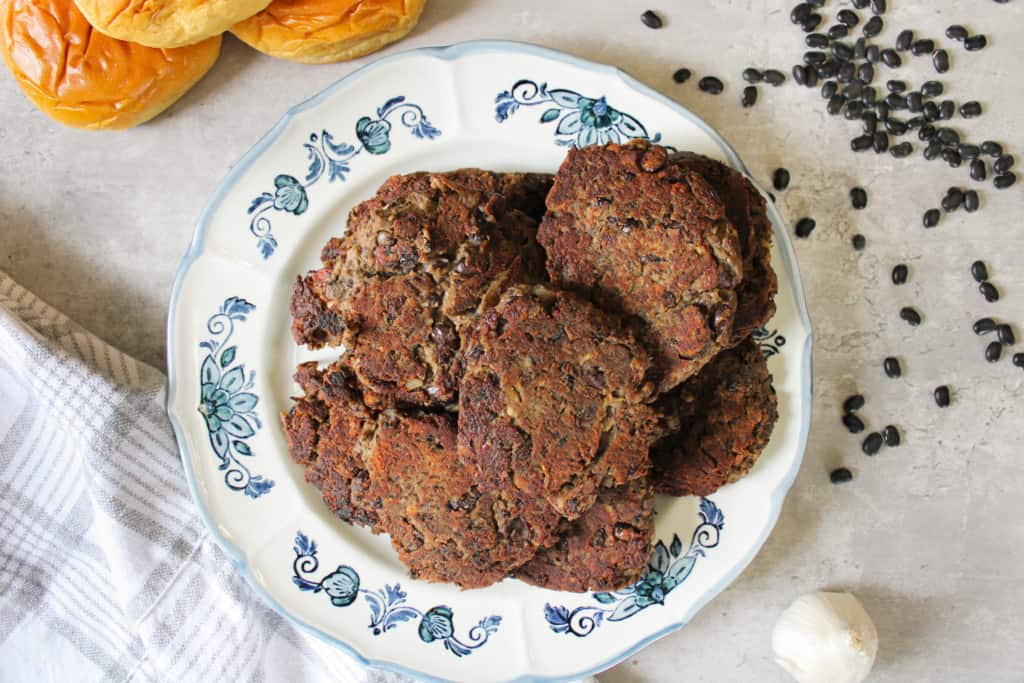 vegan black bean burgers on a plate
