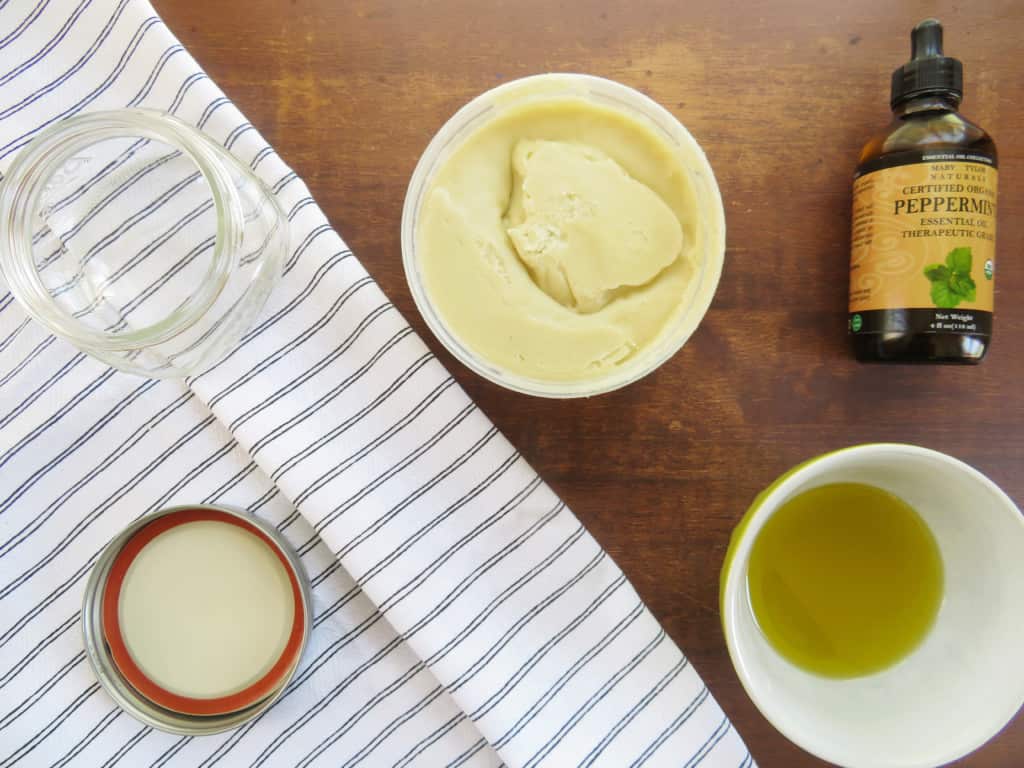 Whipped shea butter ingredients on a table.