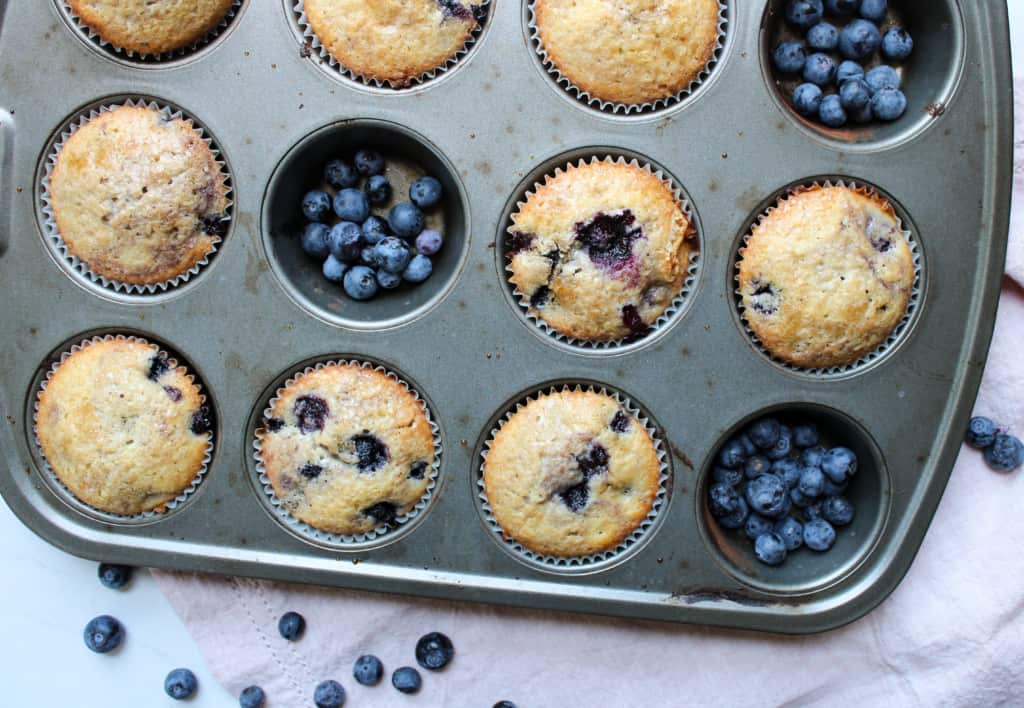 Finished homemade blueberry muffins.