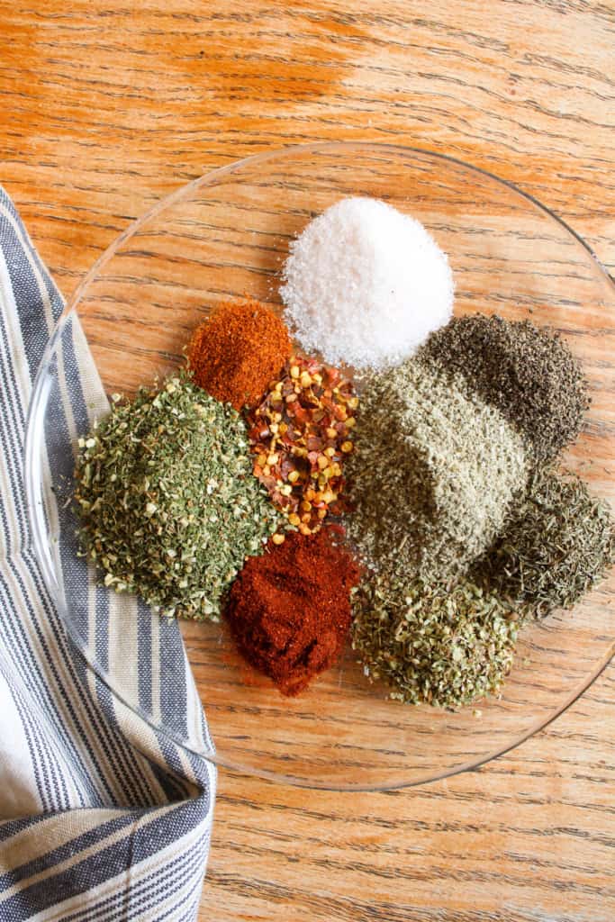 Close up on breakfast sausage spices on a plate.