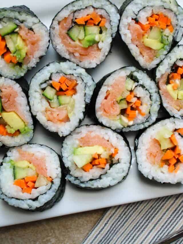 Sushi rolls on a plate.