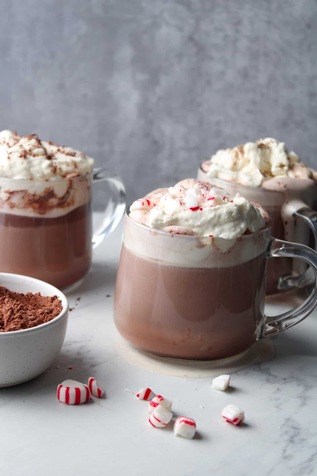 Side view of peppermint hot chocolate.