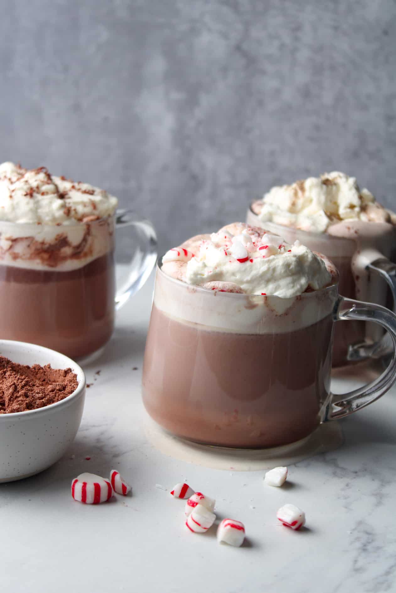 Side view of peppermint hot chocolate.