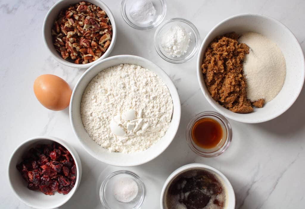 brown butter pecan cookies ingredients on a table.