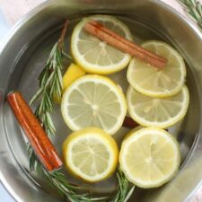 Lemon rosemary cinnamon potpourri in a pot.
