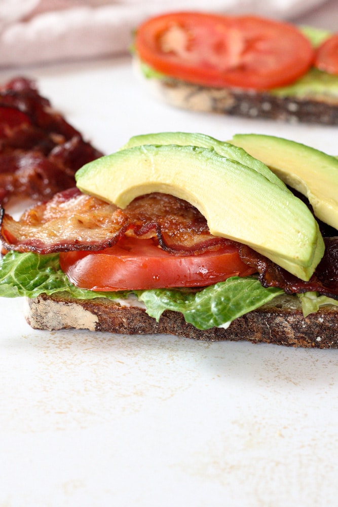 Close up on a blt sandwich.