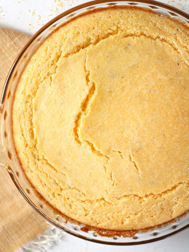 Overhead image of polenta cornbread in a pan.