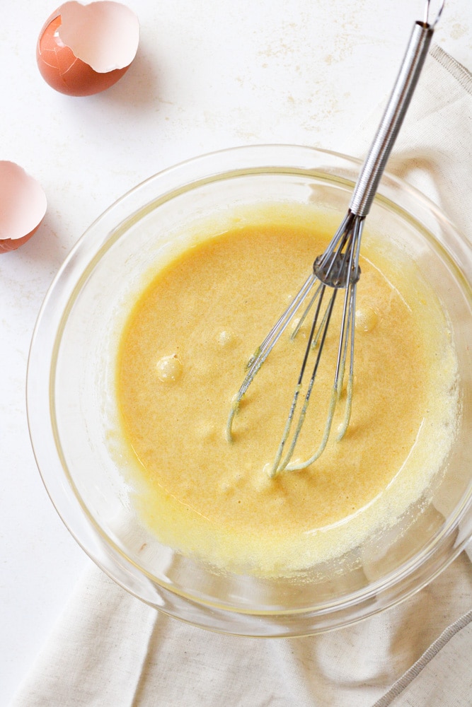 Egg yolks whisked with sugar. 