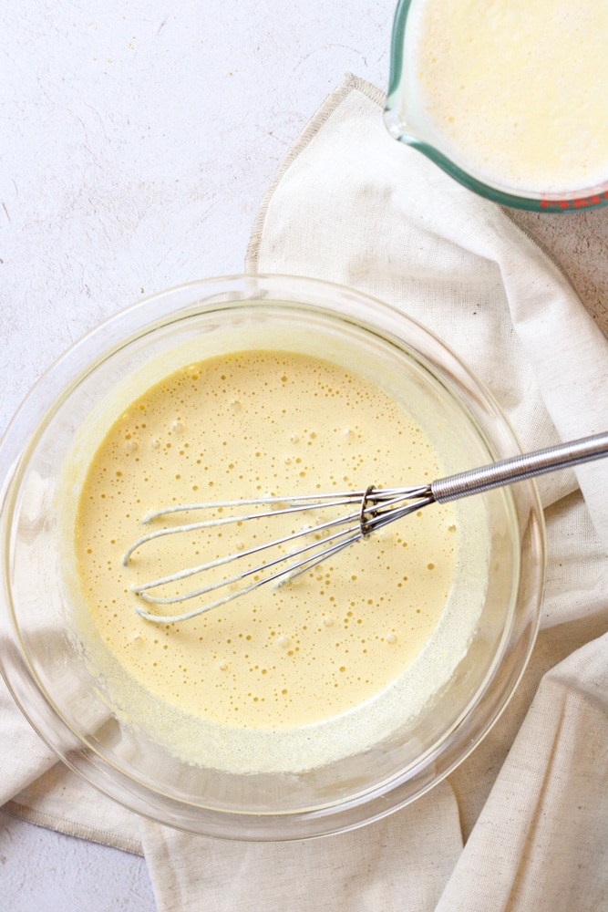 Egg yolks and sugar whisked a bit of hot milk. 