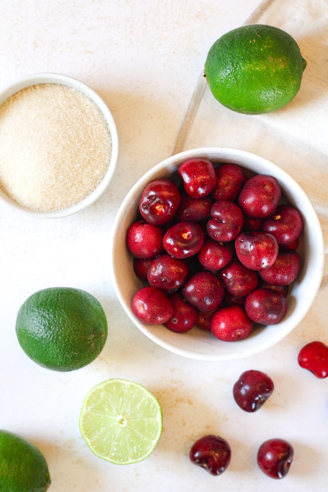 Cherry limeade ingredients on a table.