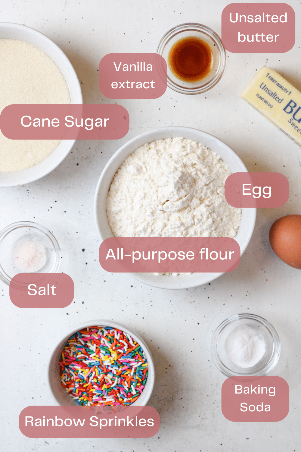 Ingredient image for sprinkle cookies with word on top.