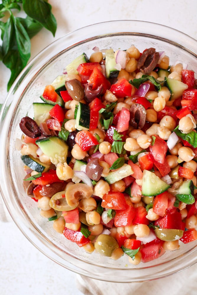 Chickpea salad in a bowl.