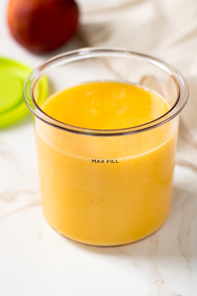 Side view of blended sorbet in a container.