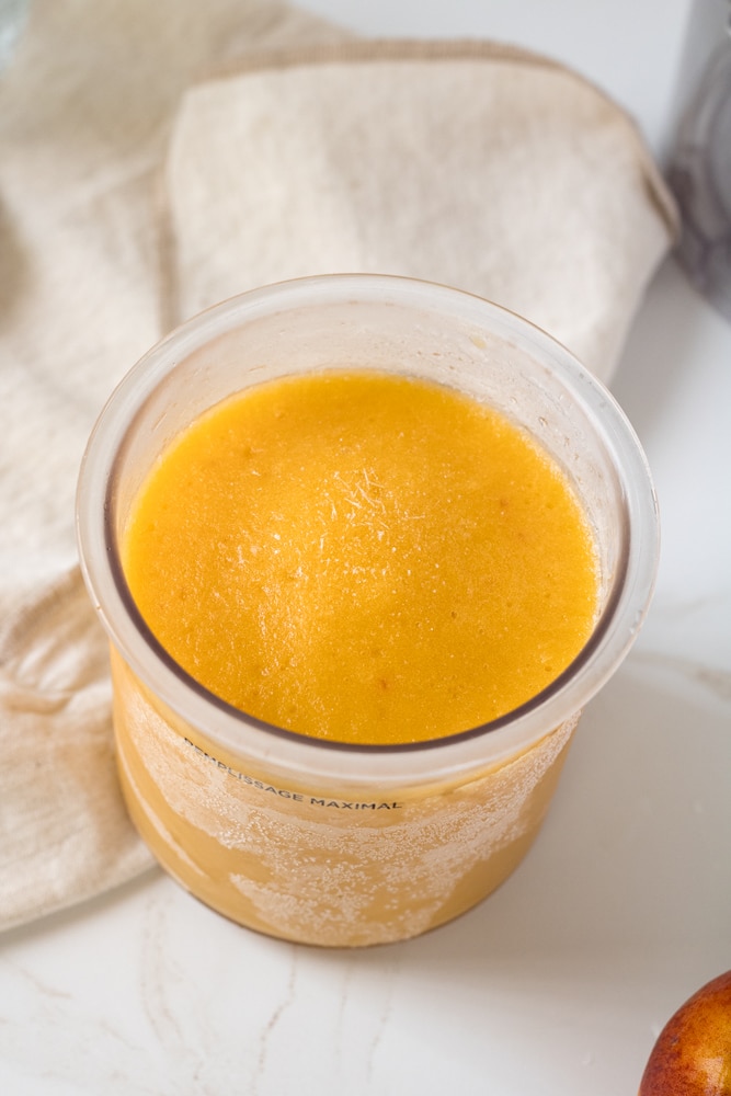 Close up image of frozen sorbet base in a container.