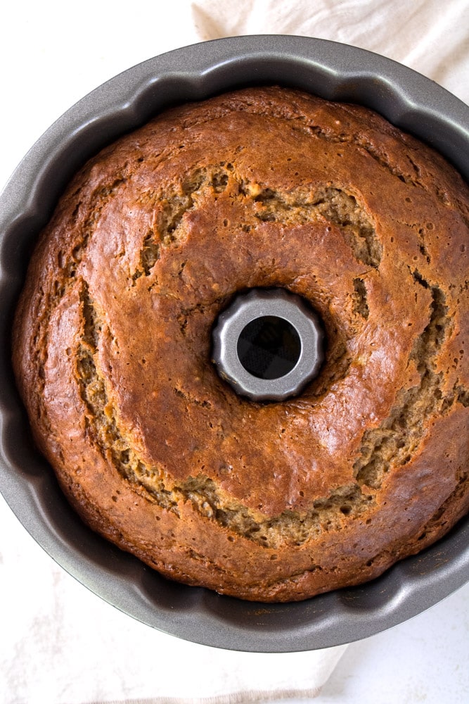 Baked banana bundt cake.