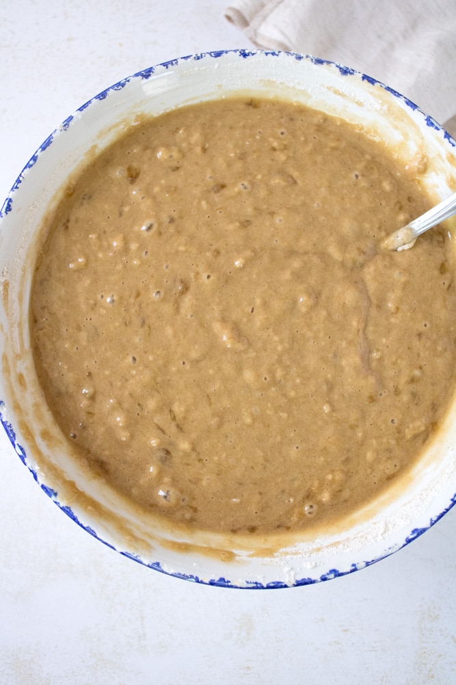 Mixed batter in a large bowl.