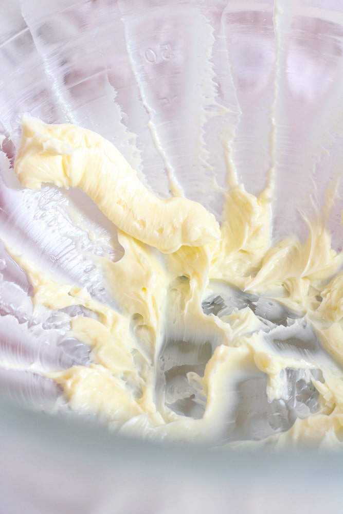 Whipped butter in a stand mixer.