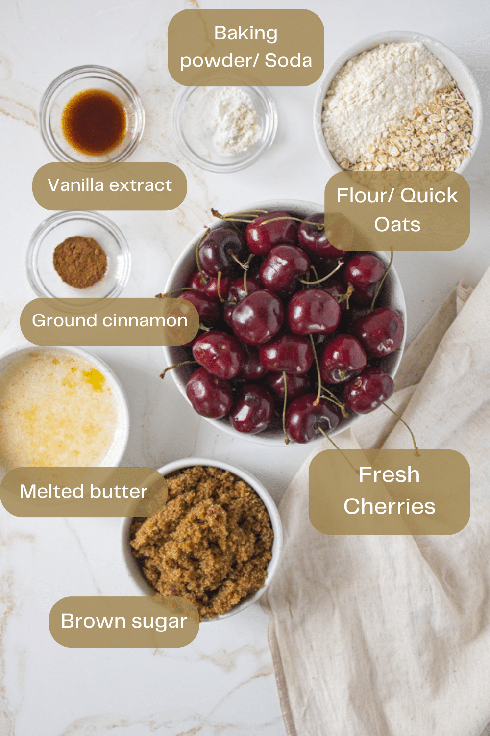 Fresh cherry crisp ingredient infographic.