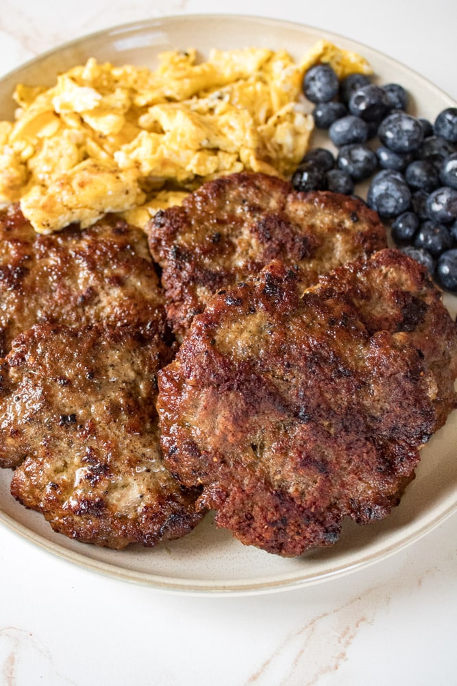 Close up image of turkey breakfast sausage patties.