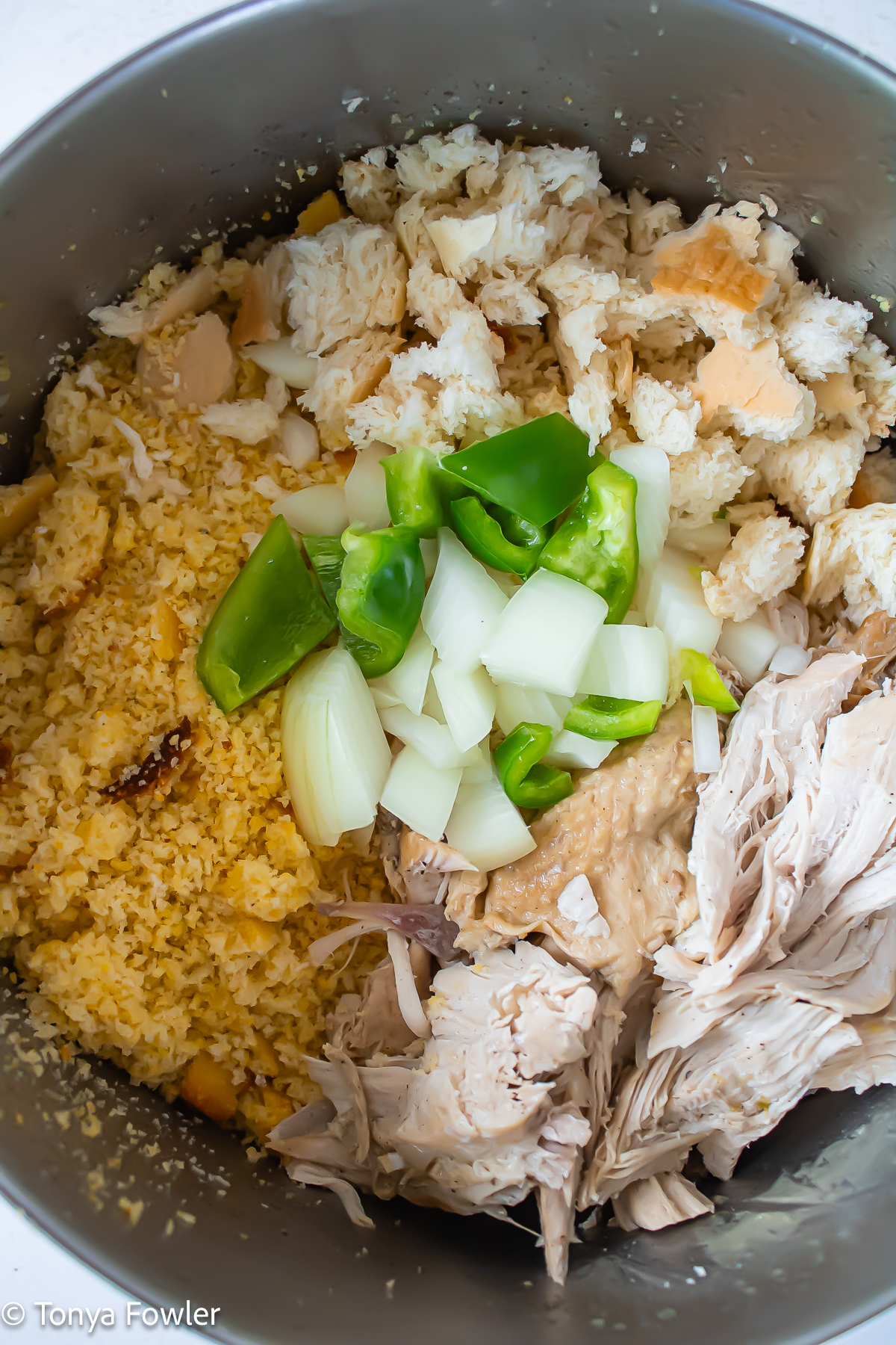 Close up image of all the ingredients in a stock pot.