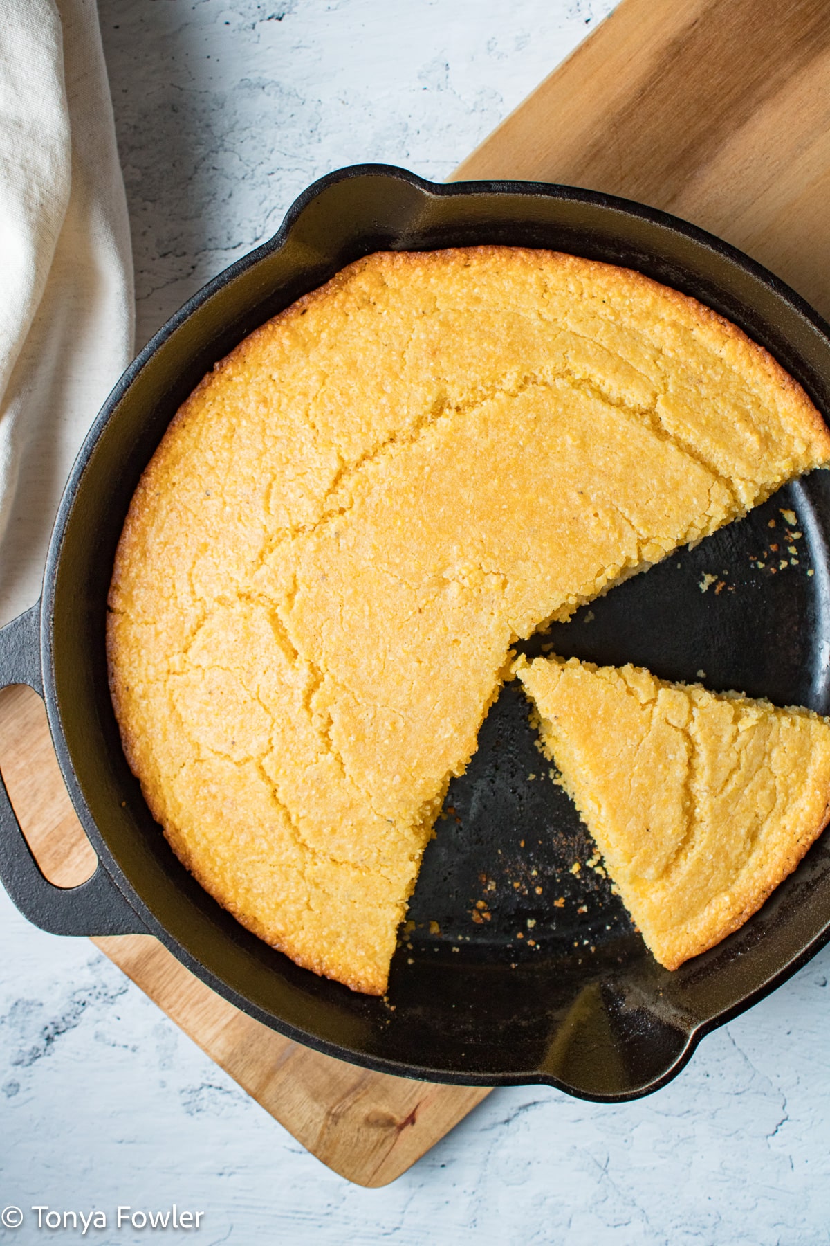 Cornbread in a skillet.