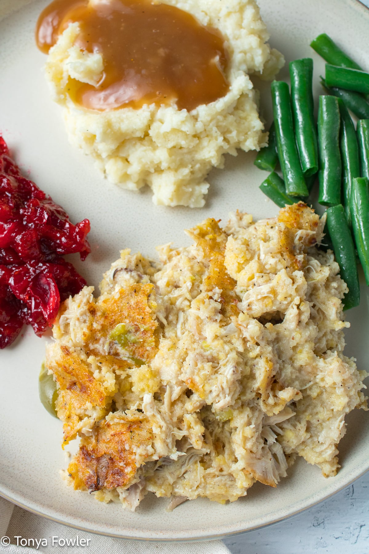 Chicken dressing on a plate.