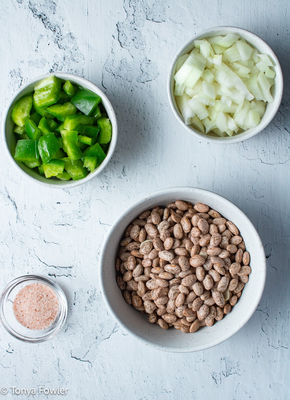 Bean soup ingredients on a table.