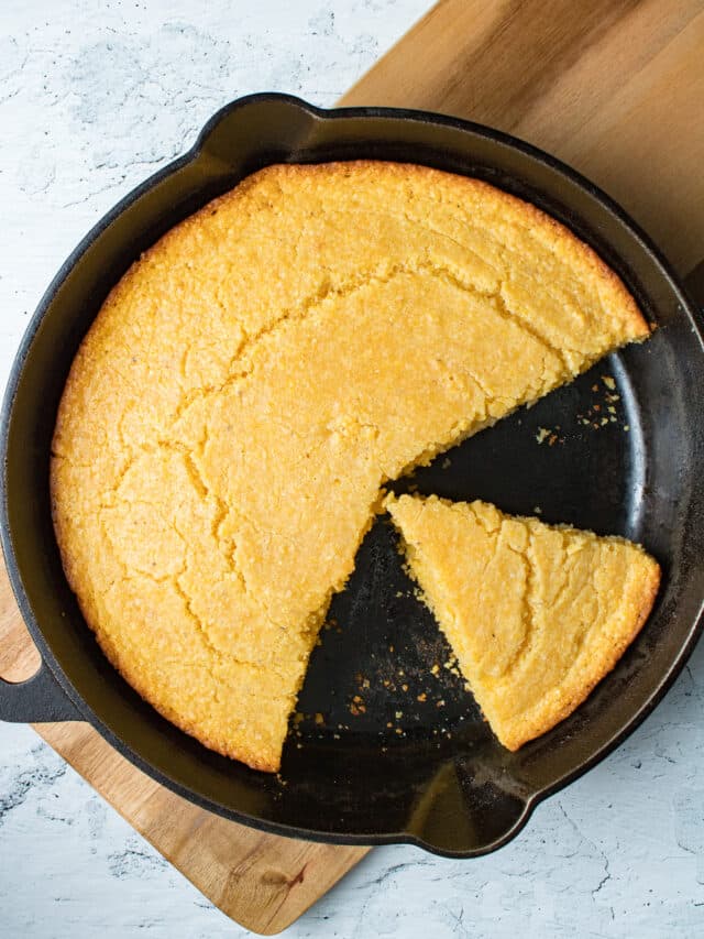 Cornbread in a skillet.