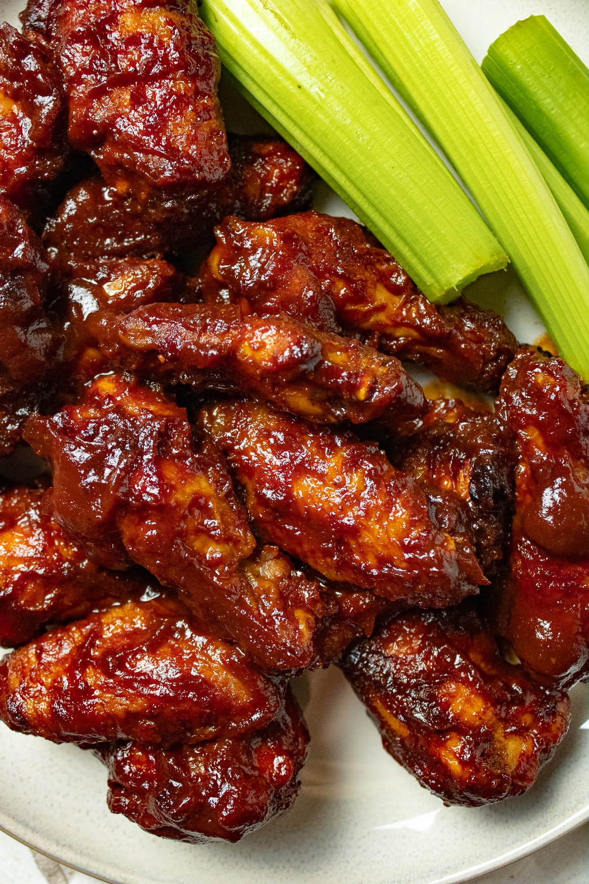 Overhead image of bbq chicken wings.