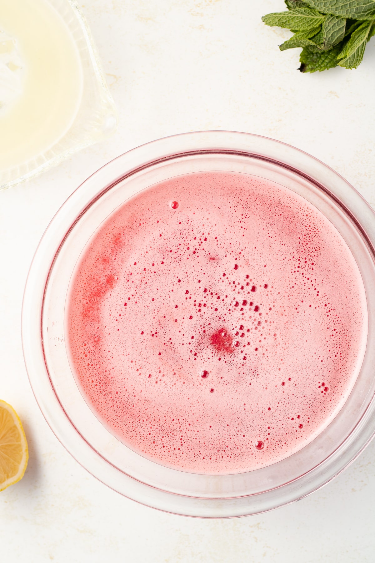 Strained watermelon juice in a bowl.