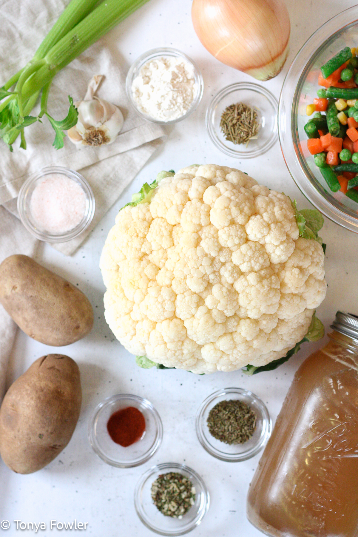 Ingredients for vegetable soup on a table. 