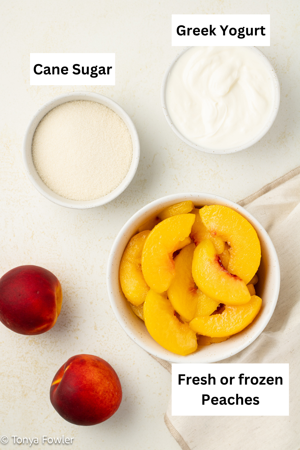 Peach frozen yogurt ingredient infographic.