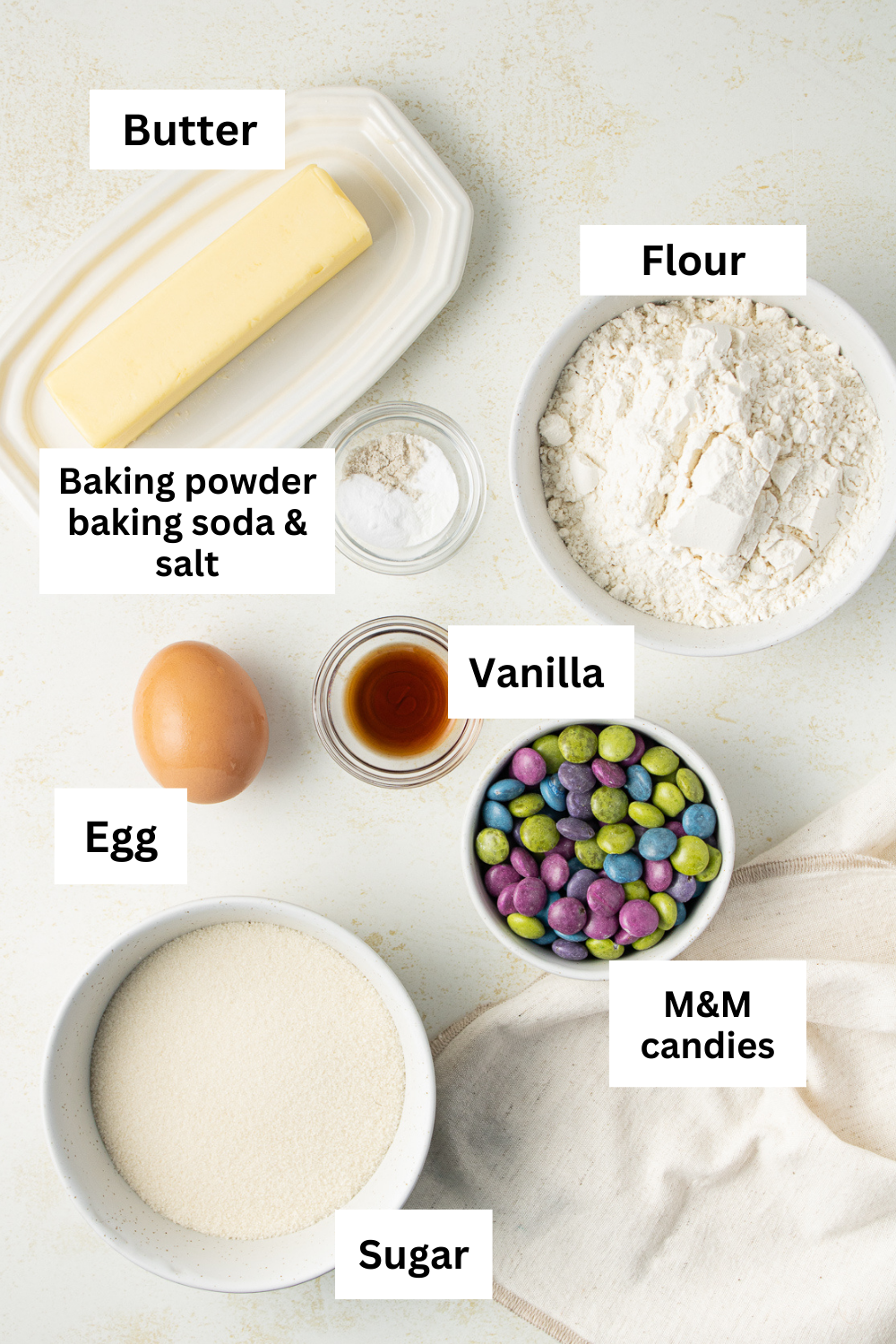M&M sugar cookies ingredient infographic.