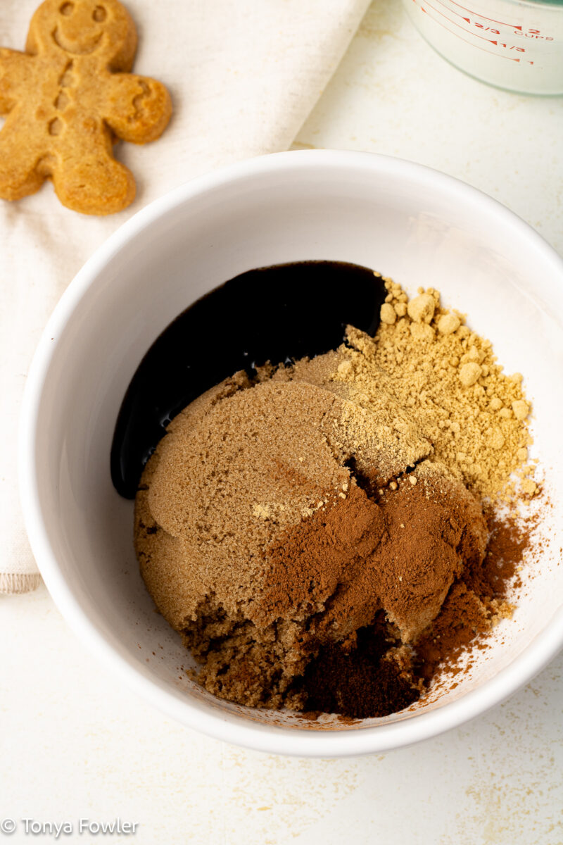 Brown sugar and spices in a small bowl.