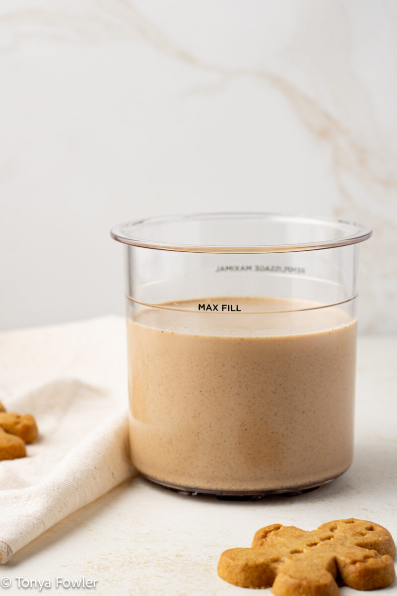 Straight on view of a gingerbread ice cream base in a pint container.