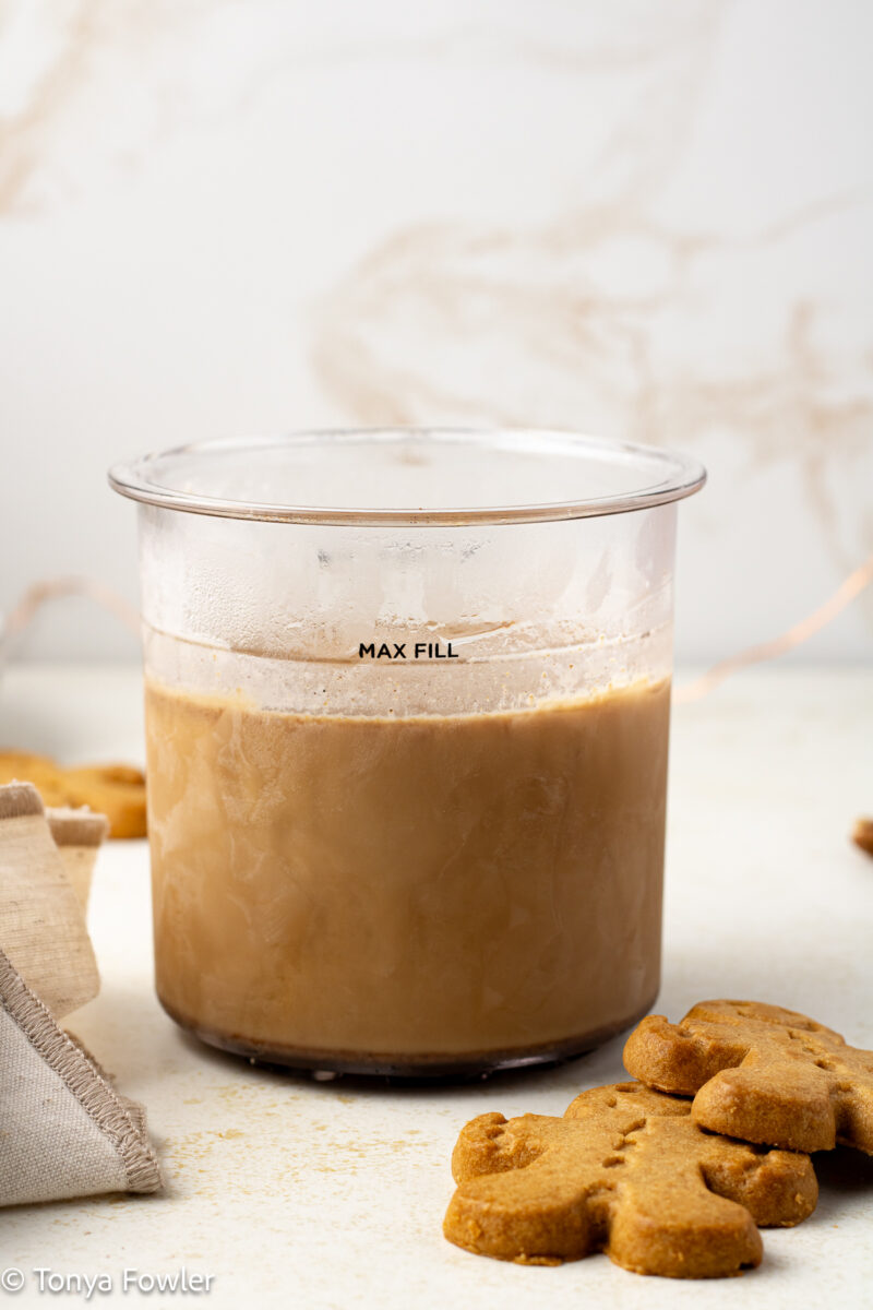 Frozen ice cream base in a pint container.
