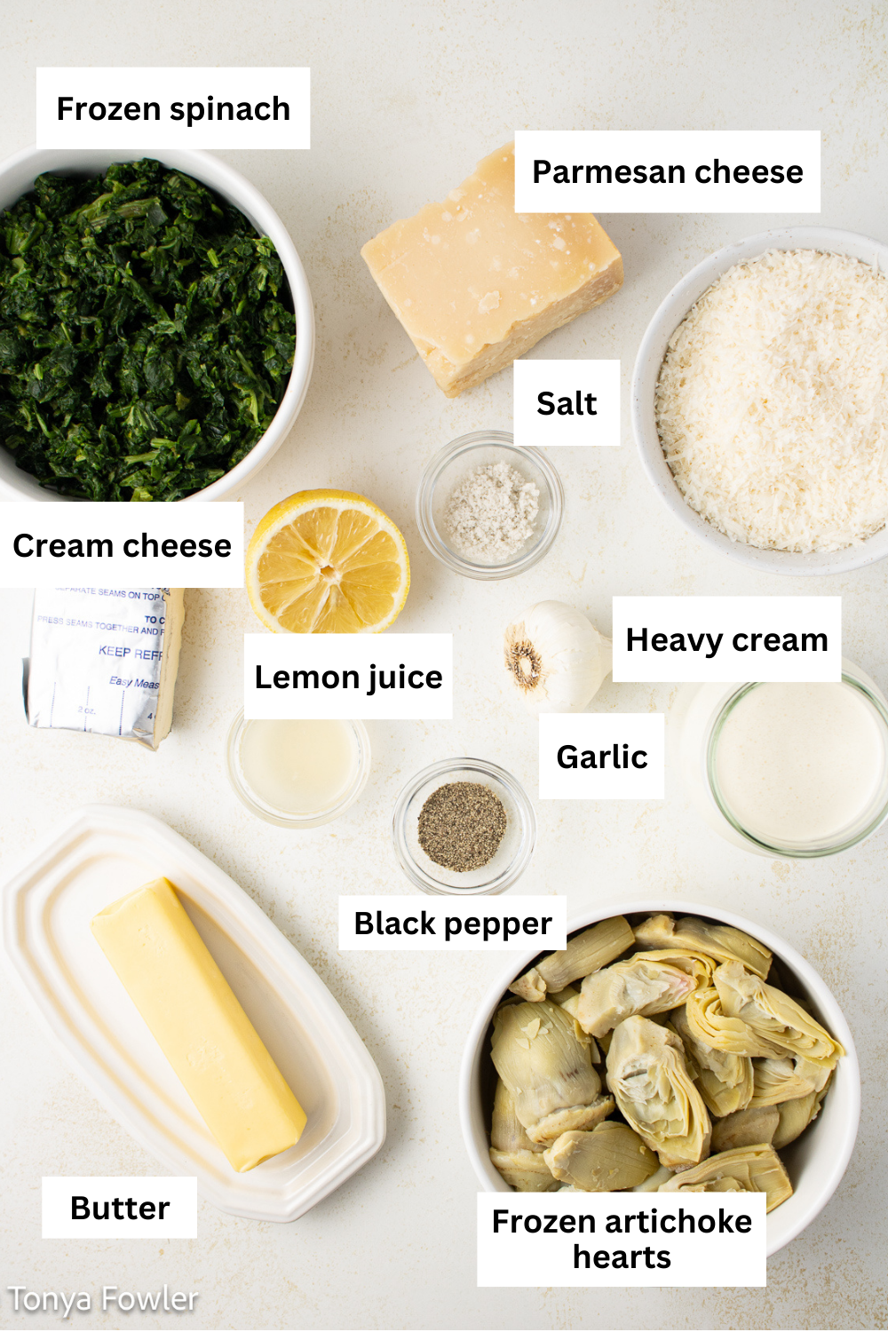 Spinach artichoke alfredo sauce ingredients infographic.